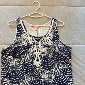Lilly Pulitzer Navy and Cream Patterned Cotton Dress